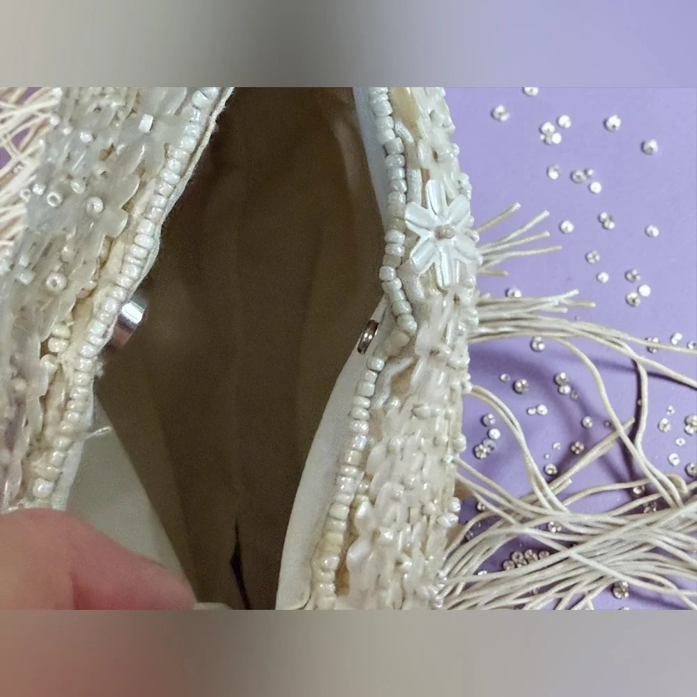 Handcrafted Ivory Beaded Fringe Bag A VIRAL SENSATION! Brand New with Tags!